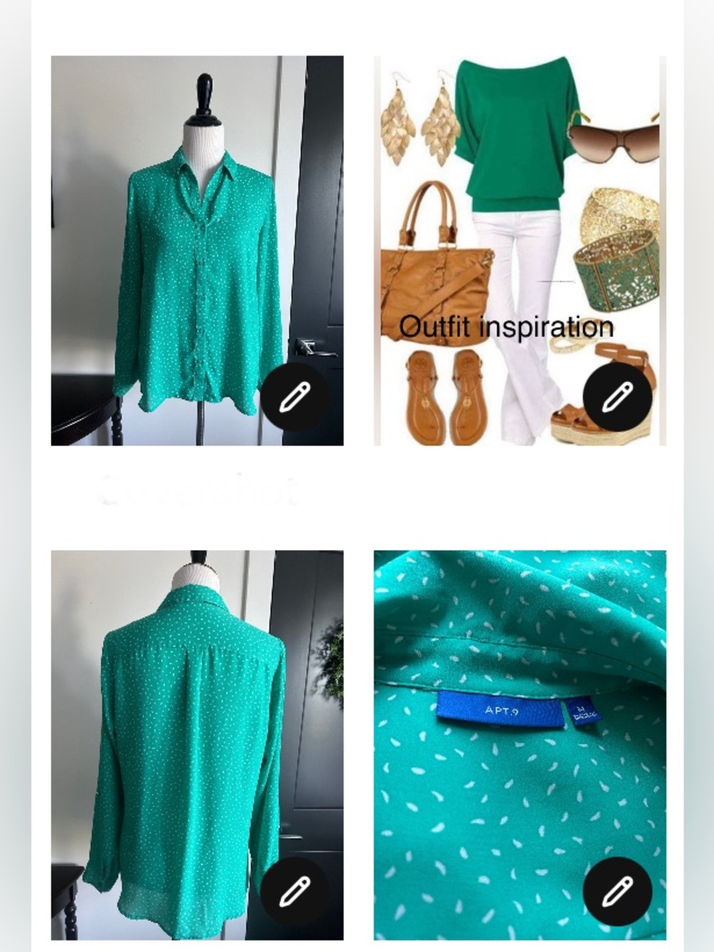 💚 Apt 9 M green white long sleeve polyester blouse with roll and button sleeves